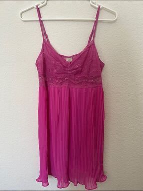 In Bloom Magenta Pink Pleated Chemise Slip Dress Fairycore Coquette Barbiecore